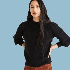 NWT Madewell Eaton Puff-Sleeve Pullover Sweater, Small, Black